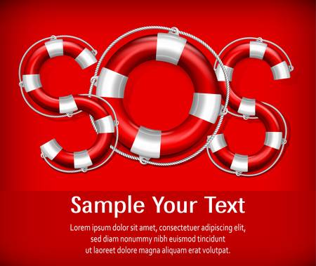 SOS symbol of life buoys on red background, vector illustrationのイラスト素材