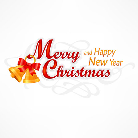 Merry Christmas hand lettering inscription with bells, vector illustrationのイラスト素材