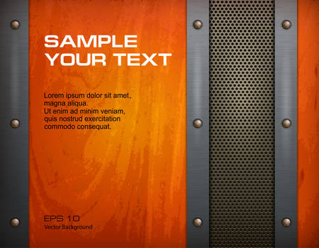 Metal wooden background with mesh and frame   text, vector illustrationのイラスト素材