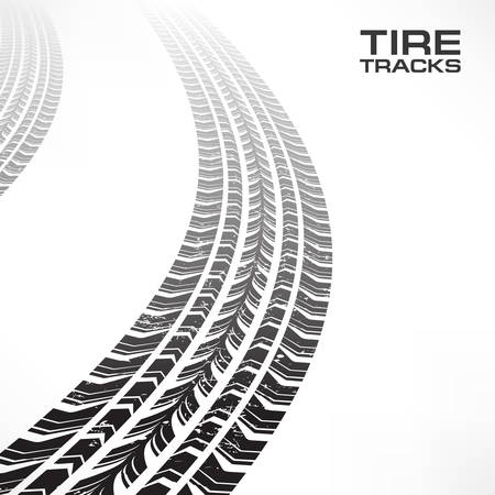 Detail black tire tracks on white, vector illustrationのイラスト素材