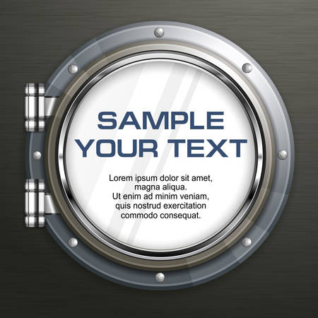 Boat round porthole seascape isolated on black, vector illustrationのイラスト素材