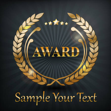 Gold laurel wreath emblem award, on black, vector illustrationのイラスト素材