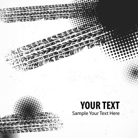 Detail black tire tracks grunge background on white, vector illustrationのイラスト素材