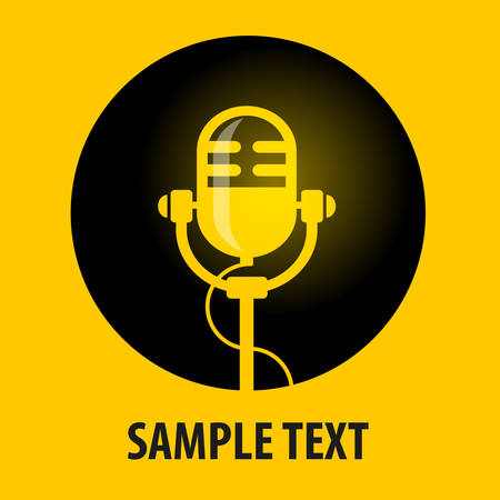 Retro microphone icon in yellow and black color, vector illustrationのイラスト素材