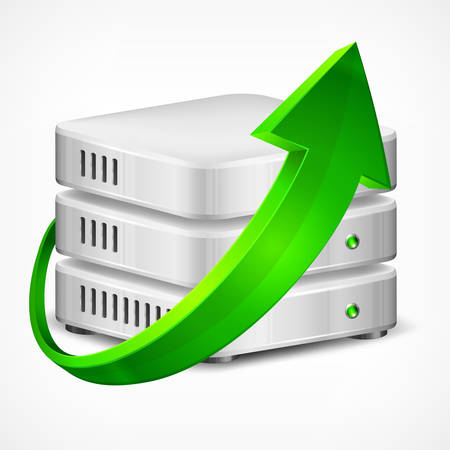 Database with green arrow, isolated on white, vector illustrationのイラスト素材