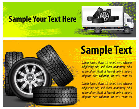 Car wheels and automobile & text on background, vector illustrationのイラスト素材