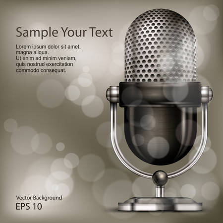 Metallic retro microphone on vintage background, vector illustrationのイラスト素材