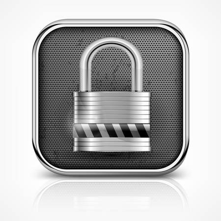 Metallic icon with square padlock on white, vector illustrationのイラスト素材