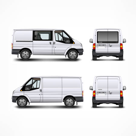 Minivan car, white bus isolated on white, vector illustrationのイラスト素材