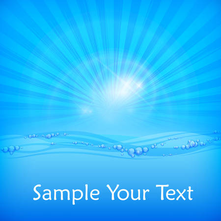 Water background wave and bubbles in blue color, vector illustrationのイラスト素材
