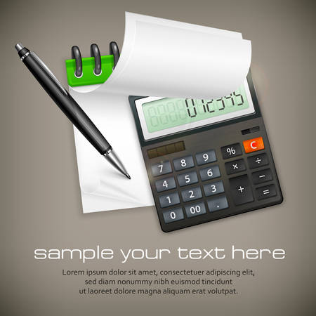 Calculator & notepad with ballpoint pen, business concept, vector illustrationのイラスト素材