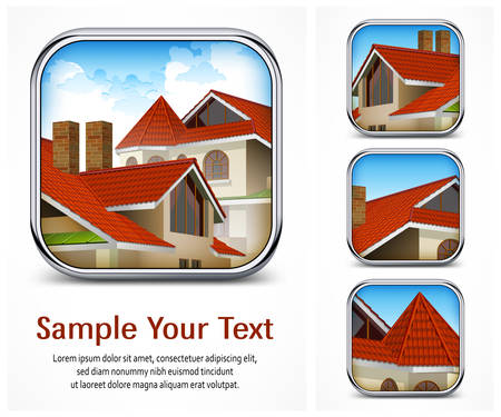 Square icon set with red tile roofのイラスト素材