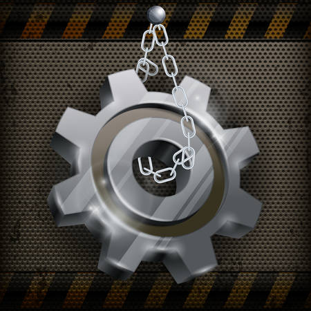 Gear with chain on metal, mechanical vector illustrationのイラスト素材