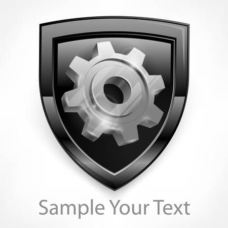 Shield with gear in grey isolated on white, mechanical vector illustrationのイラスト素材