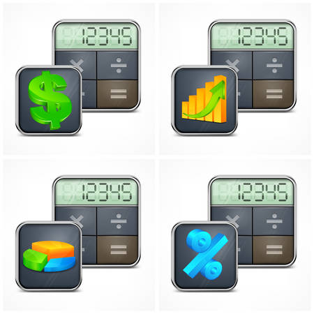 Calculator icons with dollar symbol on white, vector illustrationのイラスト素材