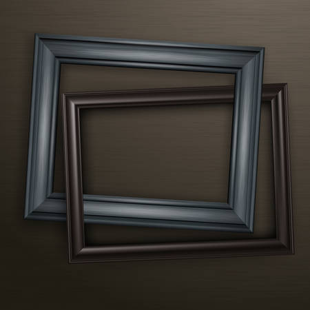 Two wooden black frames for picture on dark background, vector illustrationのイラスト素材