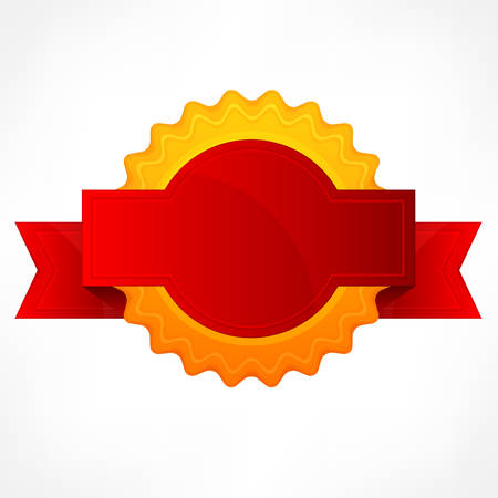 Golden round award symbol with red ribbon, vector illustrationのイラスト素材