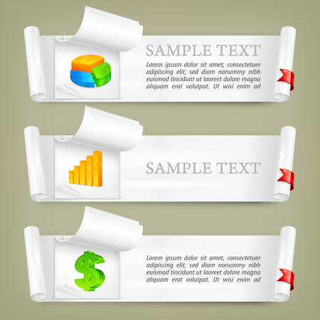 White paper scroll with business symbols and text, vector illustrationのイラスト素材
