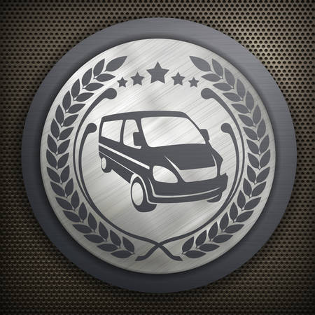 Van in round with wreath, design element, vector illustrationのイラスト素材