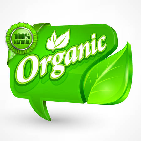 Speech green bubble with leaf on white, vector illustrationのイラスト素材