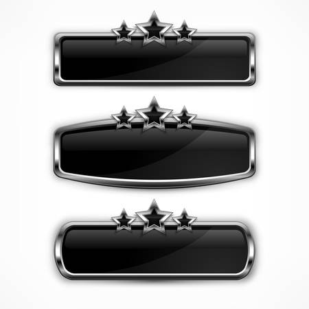 Metallic icons with black stars on white, vector illustrationのイラスト素材