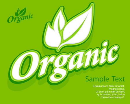 Concept organic banner, leaves and text on green, vector illustrationのイラスト素材