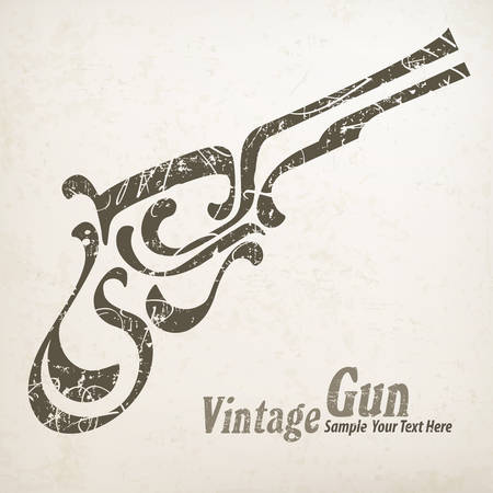 Painting vintage gun on white & text, vector illustrationのイラスト素材