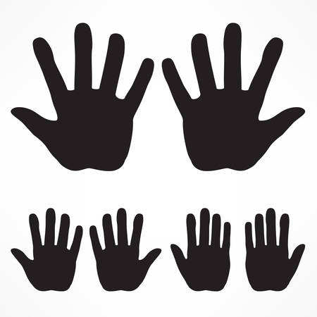 Hand silhouette set in black isolated on white, vector illustrationのイラスト素材