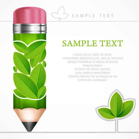 Green leaves pencil on white end text, vector illustrationのイラスト素材