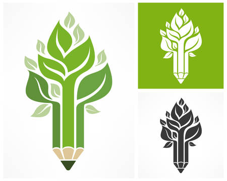 Pencil combined with tree on white, vector illustrationのイラスト素材