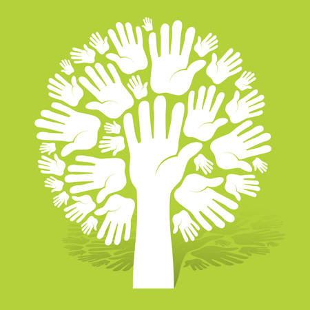 Hands of tree on green color background, vector illustrationのイラスト素材
