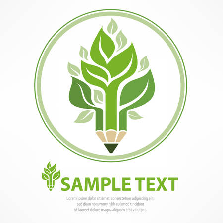 Pencil combined with tree in round on white, vector illustrationのイラスト素材