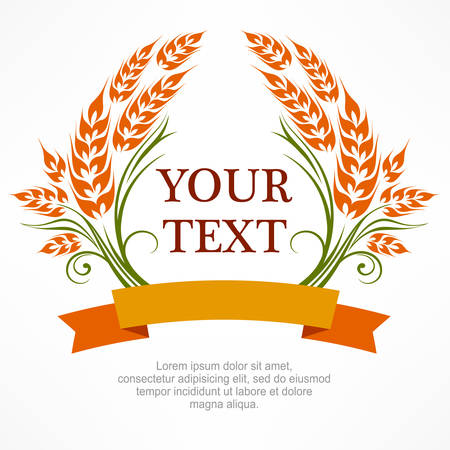 Stylized ears of wheat wreath on white, vector illustrationのイラスト素材