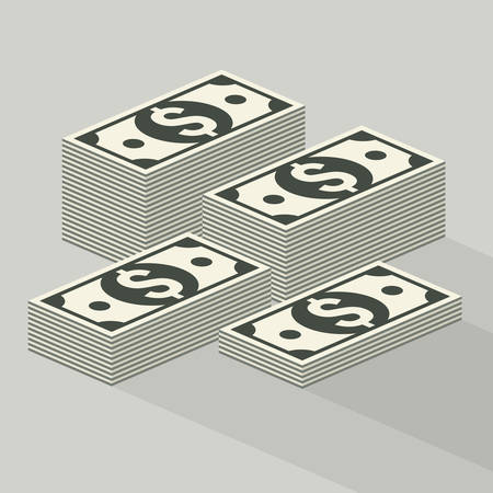 Piles of money stack, dollar on grey, vector illustrationのイラスト素材