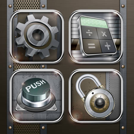 Industry info graphic, square icons on metallic, vector illustrationのイラスト素材