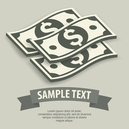 Paper bank notes, money signs  text on ribbon, vector illustrationのイラスト素材
