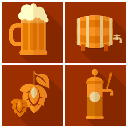 Beer glass with barley and hop cones, Oktoberfest set, vector illustrationのイラスト素材