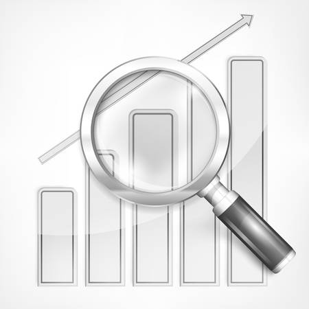Magnifying glass and chart, analyzing graphic on white, vector illustrationのイラスト素材