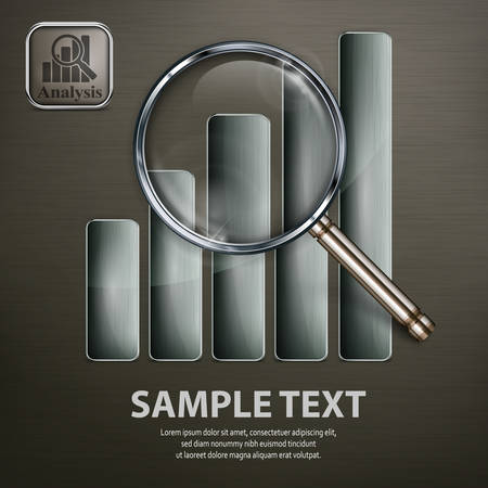Magnifying glass and chart, analyzing graphic on black, vector illustrationのイラスト素材