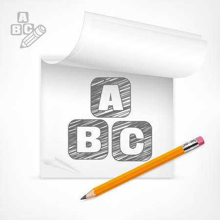 Wooden pencil and letters symbol in notepad, vector illustrationのイラスト素材