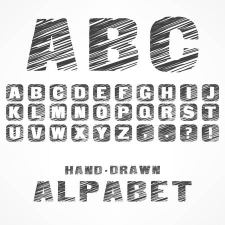 A B C alphabet caps sketch letters in grey, vector illustrationのイラスト素材