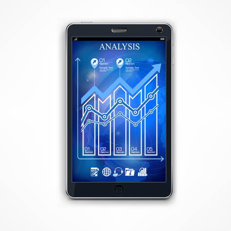 Infographic elements on phone screen in blue, vector illustrationのイラスト素材
