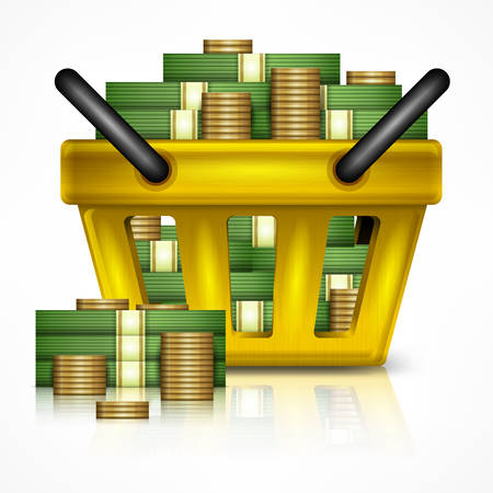 Shopping concept for business, money in basket, illustrationのイラスト素材