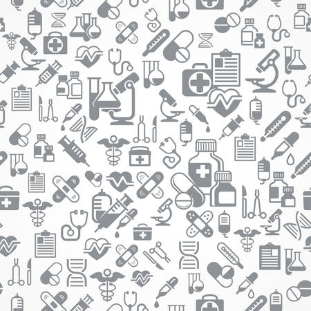 Medical icons grey background, medicine symbols seamless pattern, medical illustrationのイラスト素材
