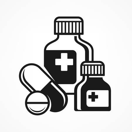 Medicines pills symbols, medical icons on white, medical illustrationのイラスト素材