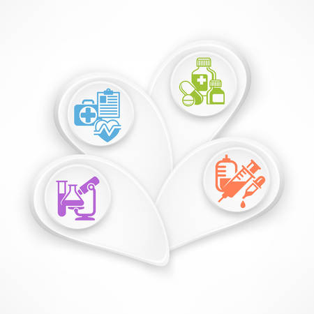 Medical color infographic symbols with medicine signs on white elements for hospital presentation, vector illustrationのイラスト素材