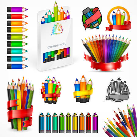 Different style drawing pencils, set of pencils for design on white, vector illustrationのイラスト素材