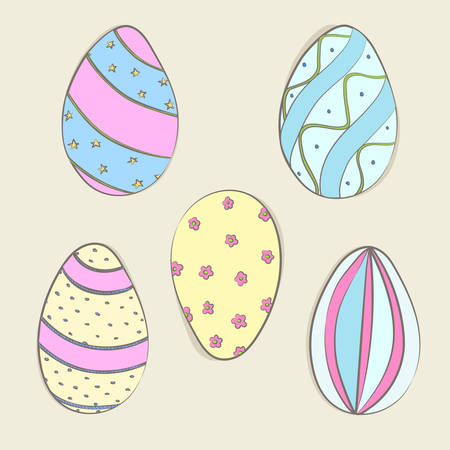 Hand drawn color Easter eggs. Ornament eggs for Easter holiday design. Vector illustrationのイラスト素材