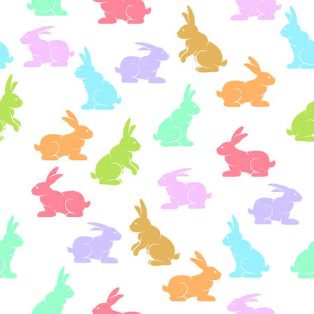 Colorful rabbits background, Easter bunny color seamless pattern, hand drawn vector illustration.のイラスト素材