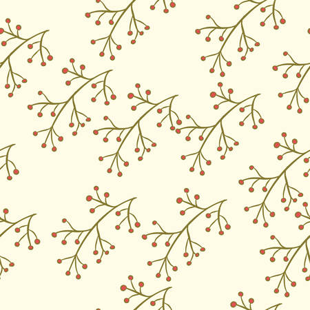 Seamless floral pattern with berry branch on pastel. Hand drawn background, vector illustrationのイラスト素材